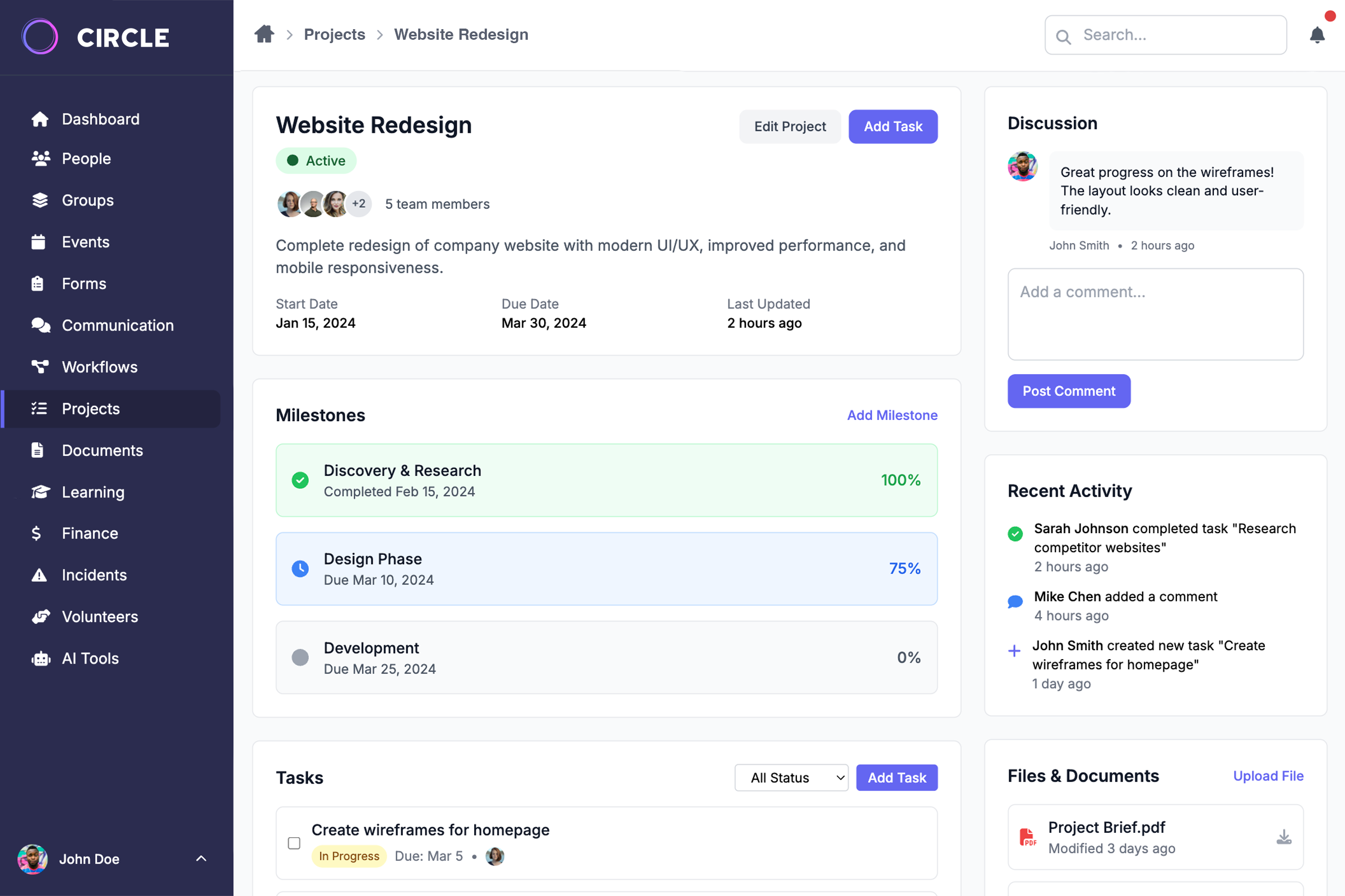 Projects module mockup